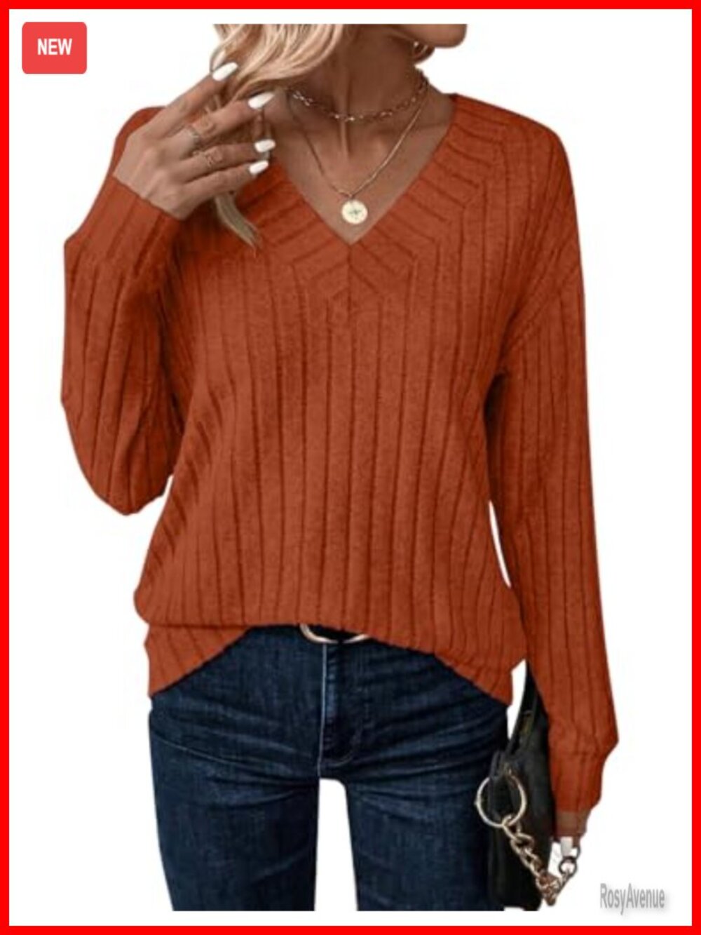 Long Sleeve V Neck Tunic Top Lightweight Sweater Pullover